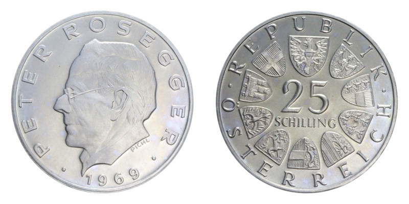 AUSTRIA 25 SCHILLING 1969 AG. 13,08 GR. PROOF