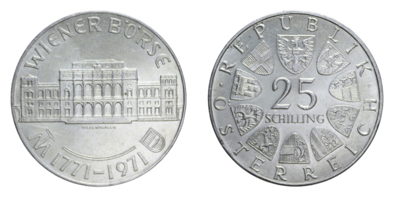 AUSTRIA 25 SCHILLING 1971 AG. 12,92 GR. SPL/SPL+