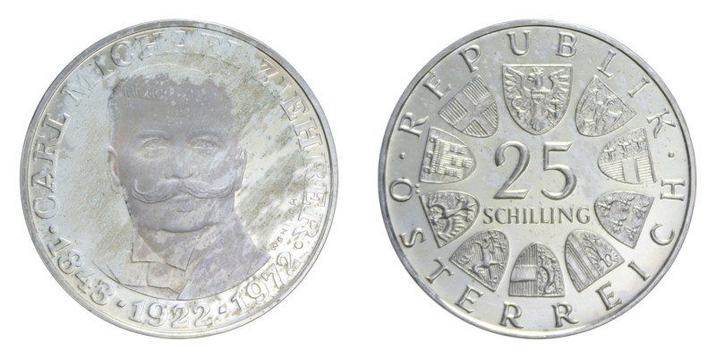 AUSTRIA 25 SCHILLING 1972 AG. 13,05 GR. PROOF (PATINATA)