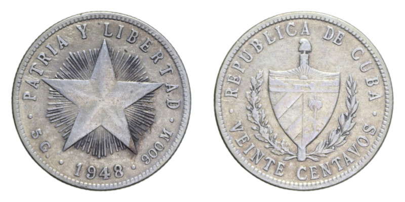 CUBA 20 CENT. 1948 AG. 4,91 GR. BB