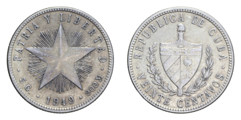 CUBA 20 CENT. 1949 AG. 4,99 GR. BB+