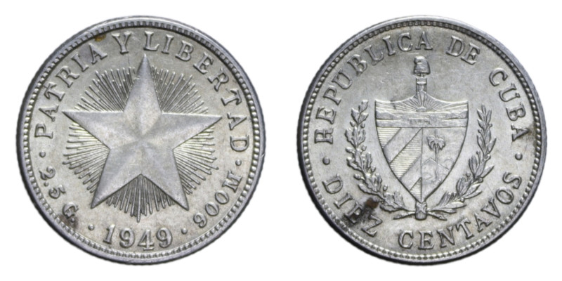 CUBA 10 CENT. 1949 AG. 2,50 GR. SPL