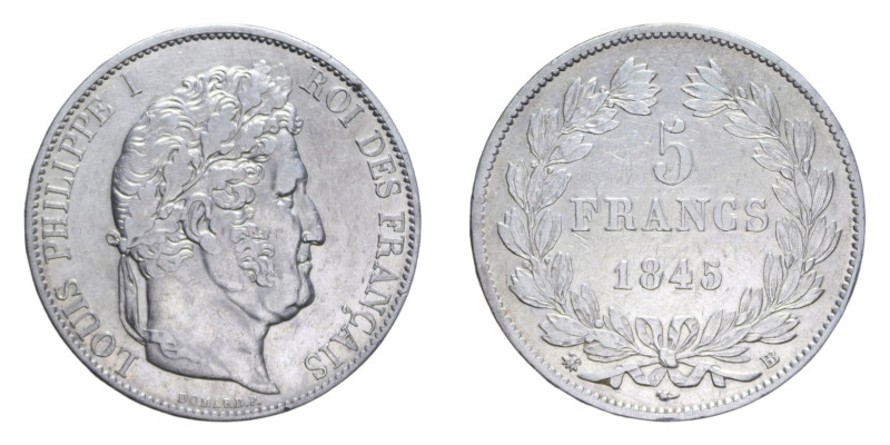 FRANCIA LUIGI FILIPPO I 5 FRANCS 1845 BB AG. 24,86 GR. BB