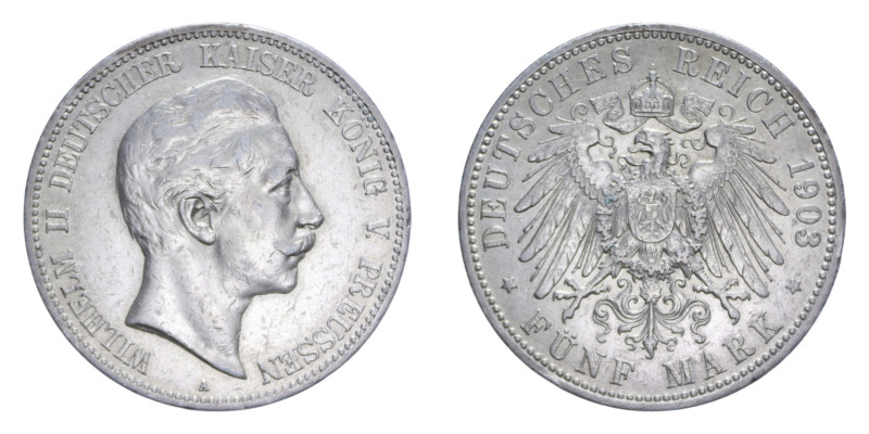 GERMANIA PRUSSIA WILHELM II 5 MARK 1903 A AG. 27,72 GR. BB/BB-SPL