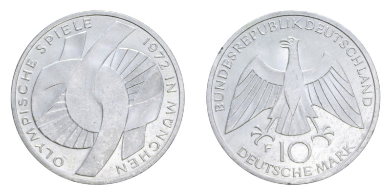 GERMANIA 10 MARK 1972 F AG. 15,5 GR. qFDC (SEGNETTI + COLPETTO)