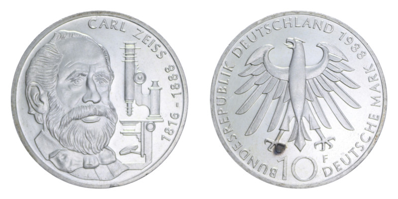 GERMANIA 10 MARK 1988 F AG. 15,5 GR. FDC (MACCHIA)