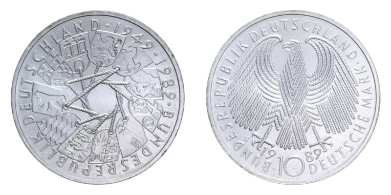 GERMANIA 10 MARK 1989 G AG. 15,5 GR. FDC