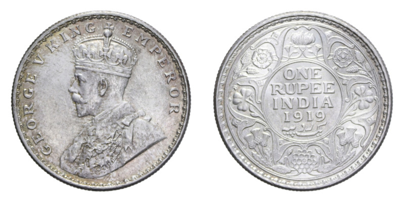 INDIA GIORGIO V 1 RUPIA 1919 AG. 11,60 GR. qFDC/FDC