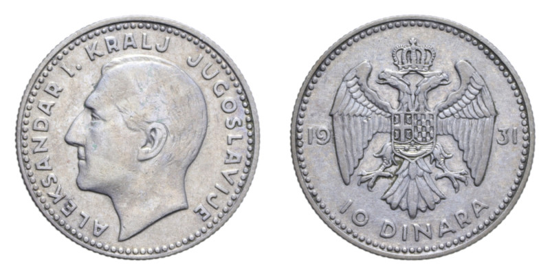 YUGOSLAVIA ALESSANDRO I 10 DINARA 1931 AG. 6,96 GR. BB+