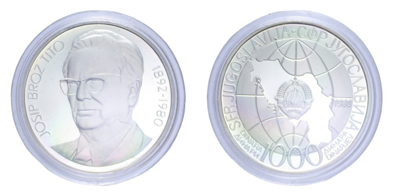 YUGOSLAVIA 1000 DINARA 1980 AG. 26 GR. IN COFANETTO PROOF