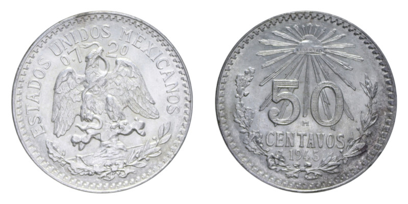 MESSICO 50 CENTAVOS 1945 AG. 8,29 GR. FDC