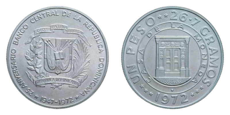 REP. DOMINICANA 1 PESO 1972 AG. 26,81 GR. FDC (PATINATA)