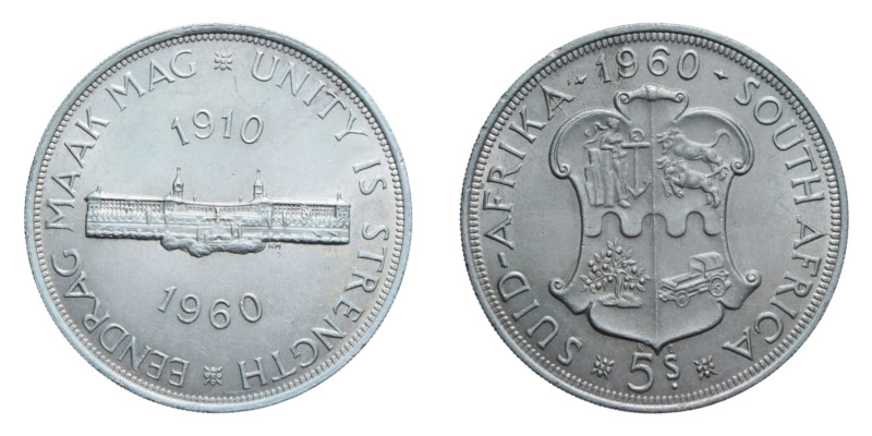 SUD AFRICA 5 SHILLINGS 1960 AG. 28,18 GR. qFDC (PATINATA)