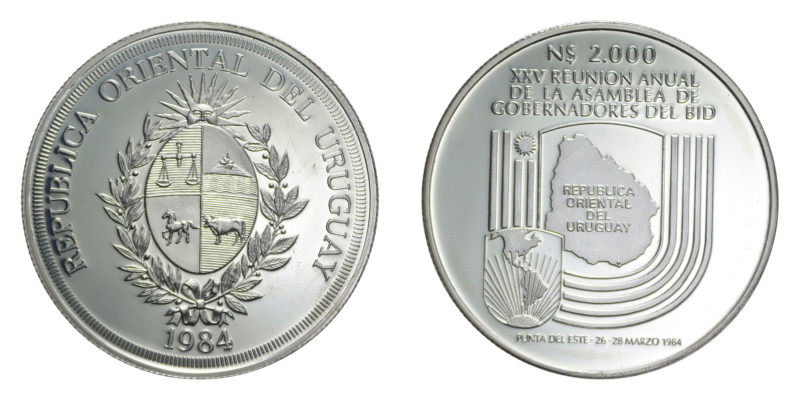 URUGUAY 2000 PESOS 1984 AG. 24,94 GR. PROOF