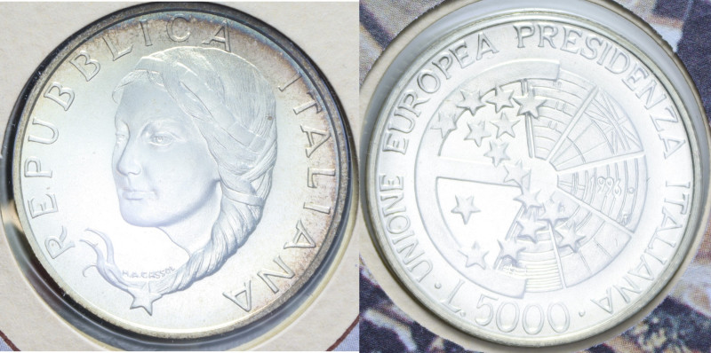5000 LIRE 1996 PRESIDENZA ITALIANA UE AG. 18 GR. IN FOLDER FDC