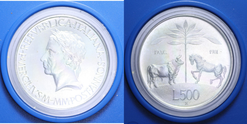 500 LIRE 1981 VIRGILIO AG. 11 GR. IN CONFEZIONE FDC