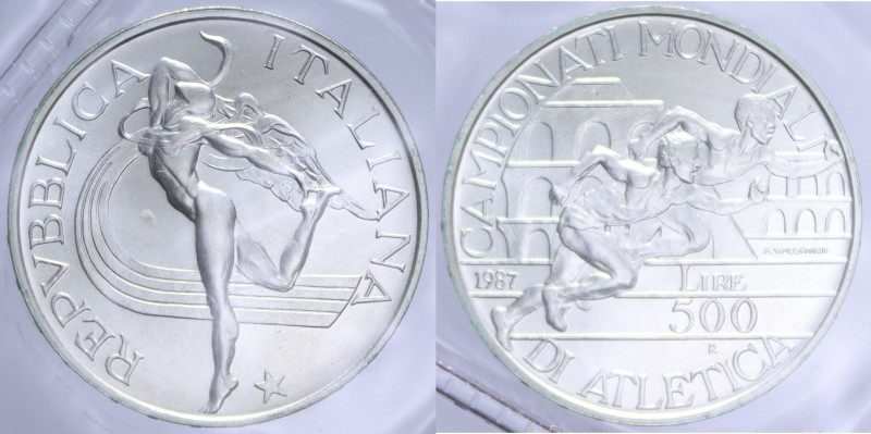 500 LIRE 1987 CAMPIONATI MONDIALI ATLETICA AG. 11 GR. IN ASTUCCIO FDC