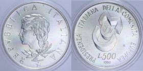 500 LIRE 1990 PRESIDENZA ITALIANA UE AG. 11 GR. IN COFANETTO FDC