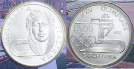 500 LIRE 1992 OLIMPIADE BARCELONA AG. 15 GR. IN FOLDER FDC