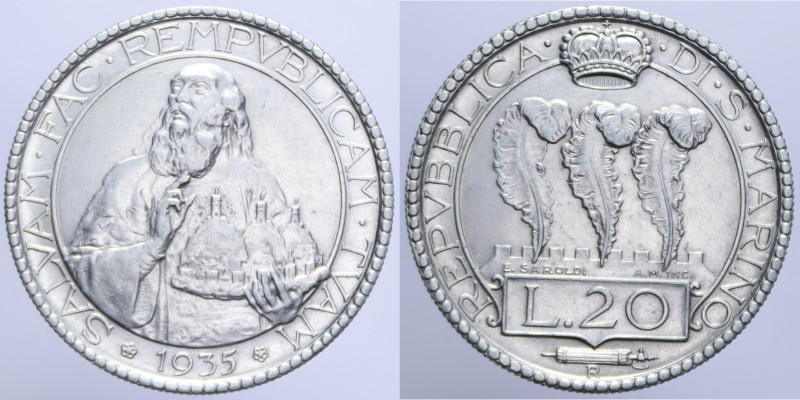 VECCHIA MONETAZIONE 20 LIRE 1935 AG. 15 GR. BB-SPL/qSPL