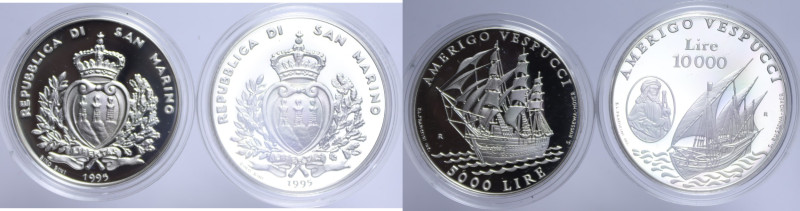 10000 + 5000 LIRE 1995 DITTICO AG. 22+18 GR. IN COFANETTO PROOF