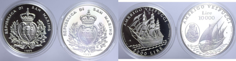 10000 + 5000 LIRE 1995 DITTICO AG. 22+18 GR. IN COFANETTO PROOF