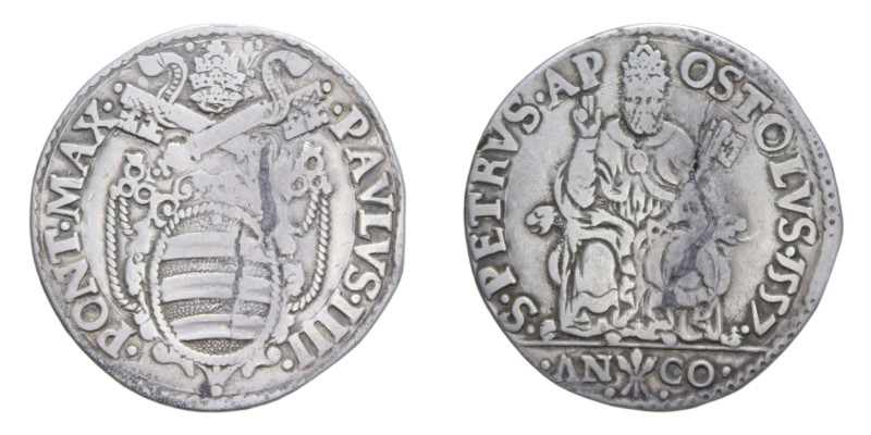 ANCONA PAOLO IV (1555-1559) TESTONE 1557 AG. 9,00 GR. MIR. 1031/5 C BB