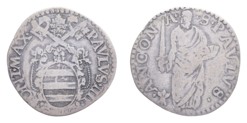 ANCONA PAOLO IV (1555-1559) GIULIO AG. 2,70 GR. MIR. 1034 C BB/qBB