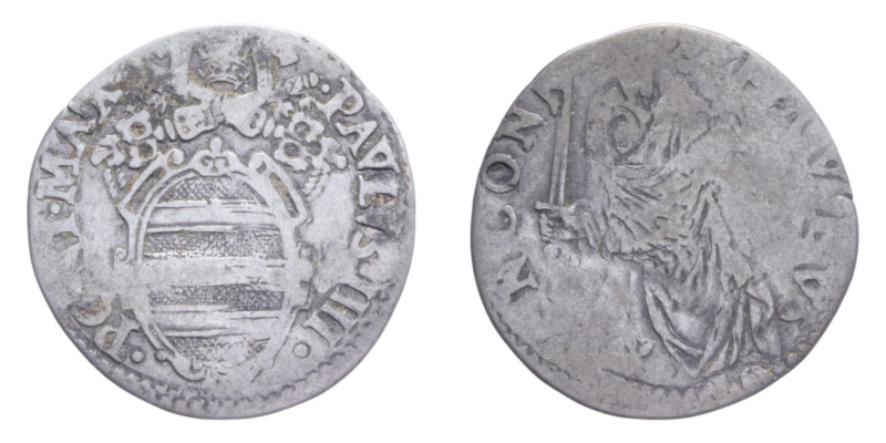 ANCONA PAOLO IV (1555-1559) GIULIO AG. 2,80 GR. MIR. 1034 C MB-BB