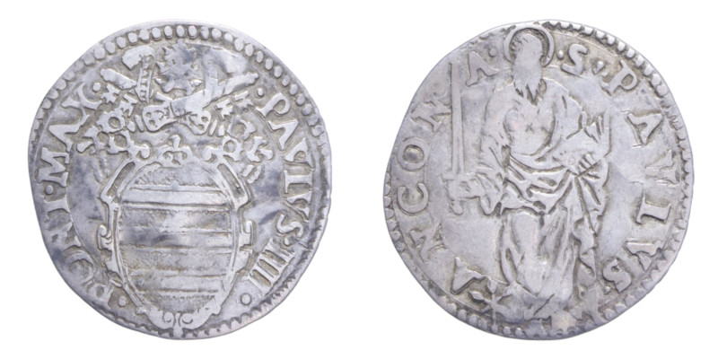 ANCONA PAOLO IV (1555-1559) GIULIO AG. 2,98 GR. MIR. 1034 C BB