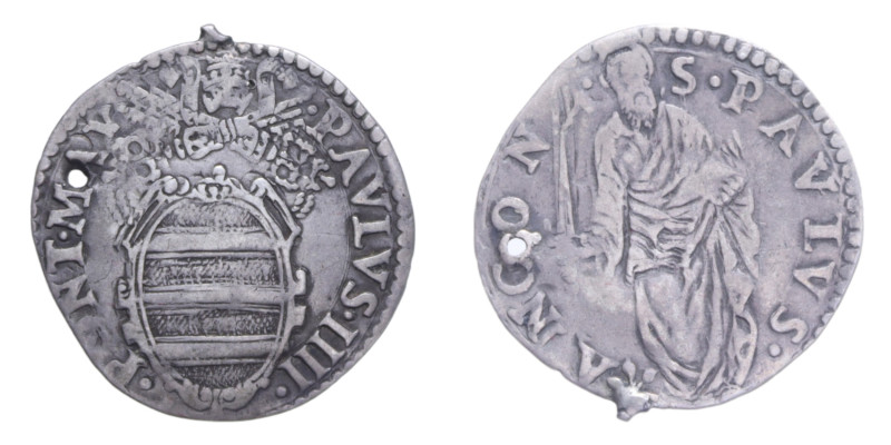 ANCONA PAOLO IV (1555-1559) GIULIO AG. 3,11 GR. MIR. 1034 C BB (FORO + APPICCAGN...