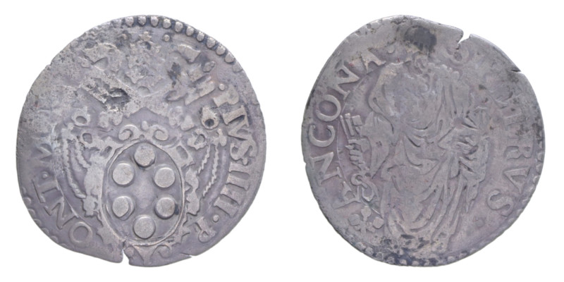 ANCONA PIO IV (1559-1565) GIULIO AG. 2,72 GR. MIR. 1062/3 R qBB