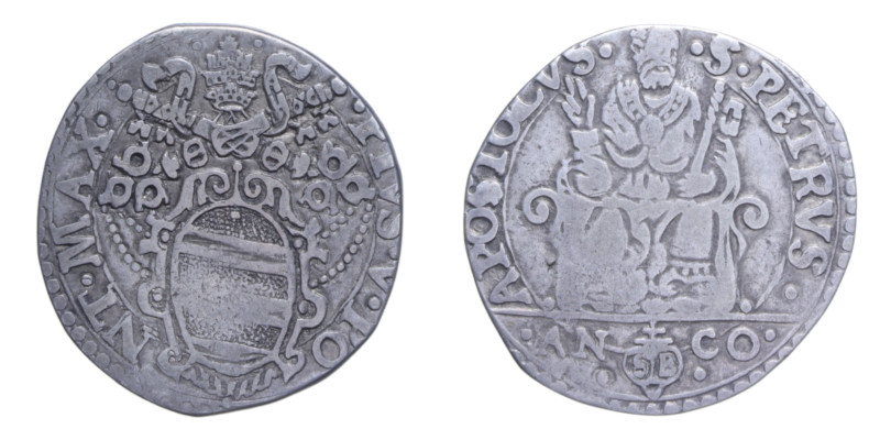 ANCONA PIO V (1566-1572) TESTONE AG. 8,33 GR. MIR. 1097/2 C qBB