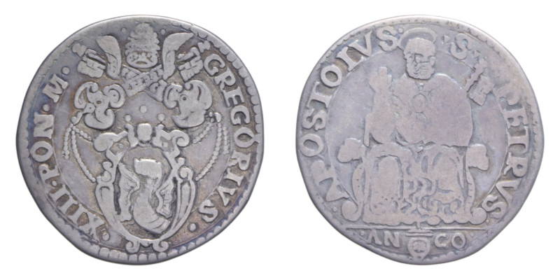 ANCONA GREGORIO XIII (1572-1585) TESTONE AG. 9,02 GR. MIR. 1203/2 C qBB