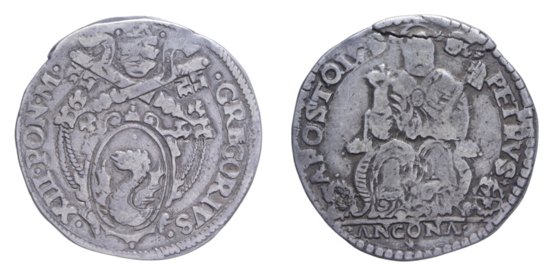 ANCONA GREGORIO XIII (1572-1585) TESTONE AG. 9,29 GR. MIR. 1204/1 C BB