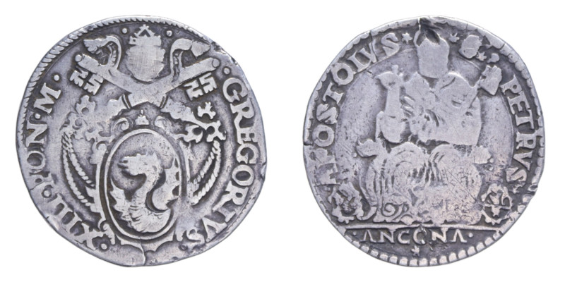 ANCONA GREGORIO XIII (1572-1585) TESTONE AG. 9,49 GR. MIR. 1204/1 C MB-BB