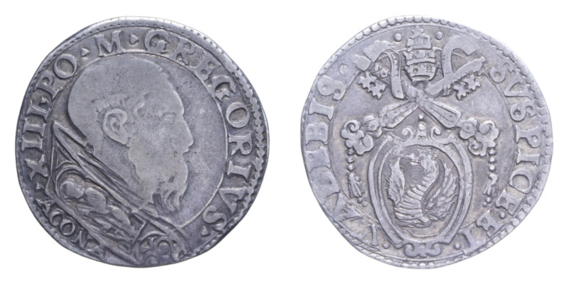 ANCONA GREGORIO XIII (1572-1585) TESTONE AG. 9,22 GR. MIR. 1214/30 C qBB/BB