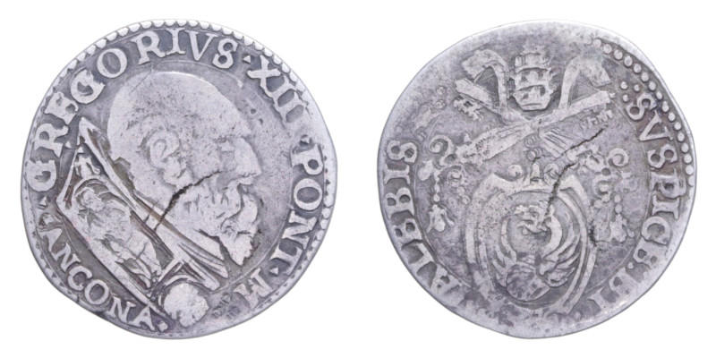 ANCONA GREGORIO XIII (1572-1585) TESTONE AG. 9,04 GR. MIR. 1214/39 C qBB