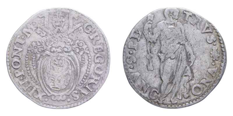 ANCONA GREGORIO XIII (1572-1585) TESTONE AG. 9,33 GR. MIR. 1218/1 C BB