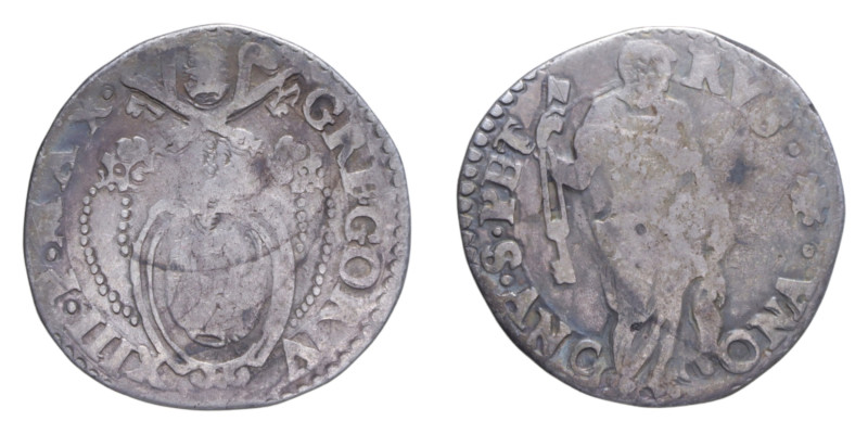 ANCONA GREGORIO XIII (1572-1585) TESTONE AG. 9,04 GR. MIR. 1218/1 C MB-BB