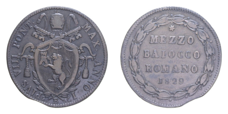 BOLOGNA PIO VIII (1829-1830) MEZZO BAIOCCO 1829 CU. 5,44 GR. MIR 3087/3 NC BB (M...