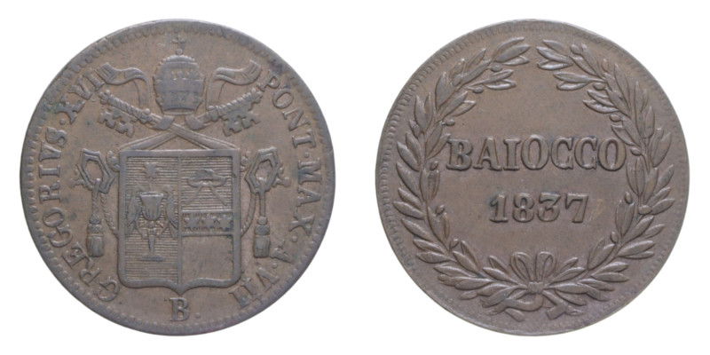 BOLOGNA GREGORIO XVI (1831-1846) BAIOCCO 1837 AN. VII CU. 10,04 GR. MIR 3110/6 C...