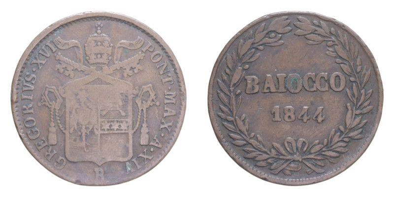 BOLOGNA GREGORIO XVI (1831-1846) BAIOCCO 1844 AN. XIV CU. 9,57 GR. MIR 3110/27 C...