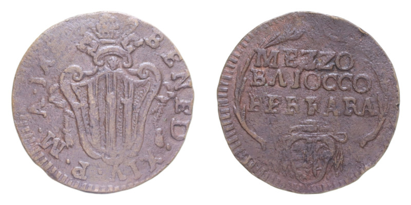 FERRARA BENEDETTO XIV (1740-1758) MEZZO BAIOCCO AN. IX CU. 5,49 GR. MIR. 2649/38...