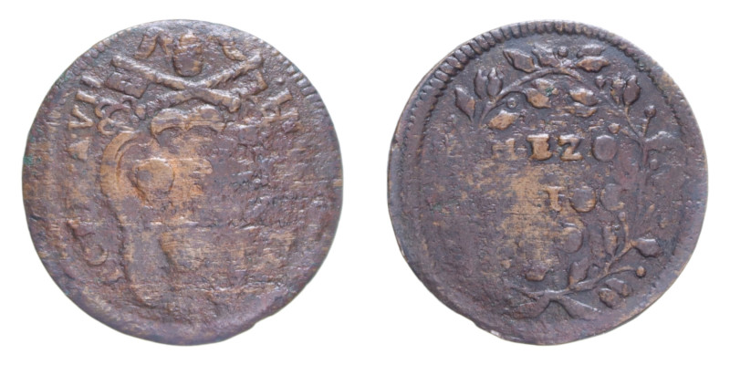 GUBBIO INNOCENZO XII (1691-1700) MEZZO BAIOCCO CU. 7,83 GR. MIR. 2195/13 RR MB+