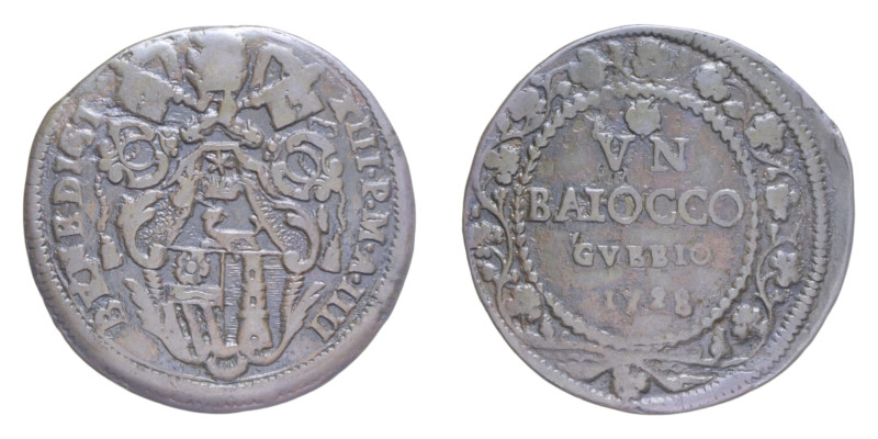 GUBBIO BENEDETTO XIII (1724-1730) BAIOCCO 1728 AN. IIII CU. 11,94 GR. MIR 2461/6...