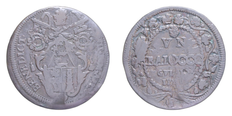 GUBBIO BENEDETTO XIII (1724-1730) BAIOCCO 1728 AN. IIII? CU. 15,90 GR. MIR 2461/...