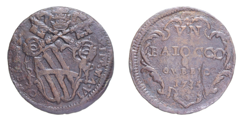 GUBBIO CLEMENTE XII (1730-1740) BAIOCCO 1734 AN. VI CU. 10,99 GR. MIR. 2552/32 R...