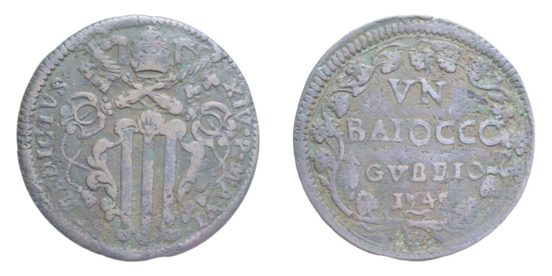 GUBBIO BENEDETTO XIV (1740-1758) UN BAIOCCO 1745 AN. VI CU. 10,56 GR. MIR. 2654/...