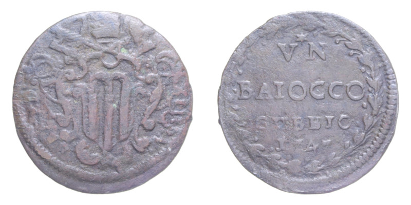 GUBBIO BENEDETTO XIV (1740-1758) UN BAIOCCO 1747 CU. 12,07 GR. MIR. 2654/28 NC B...